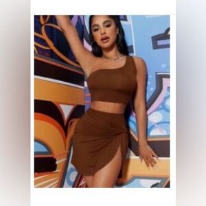 SHEIN Brown Asymmetrical Skirt and top